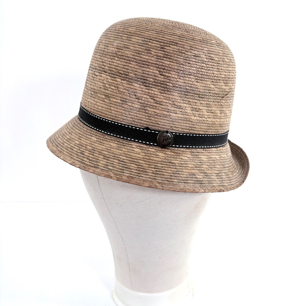 Tula Straw Cloche Hat Brown Tan Woven Palm Sun Hat with Black Ribbon Band